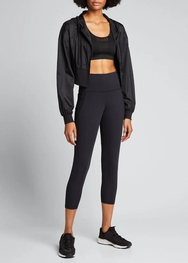 Alo Yoga Nebula Zip-Front Hooded Crop Jacket, Black, Women's, Small