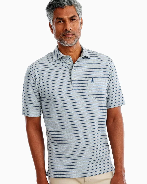 Johnnie-O The Original 4-Button Polo Shirt - Neese Stripe in Heather Gray Size: Medium