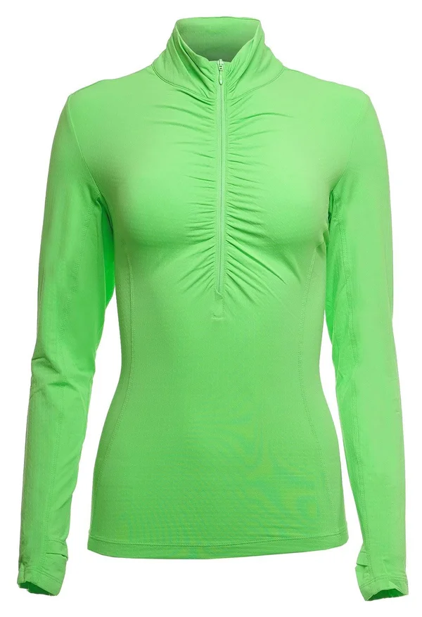 Long Sleeve Rusched Mock - 89000 Lime, Solids, L
