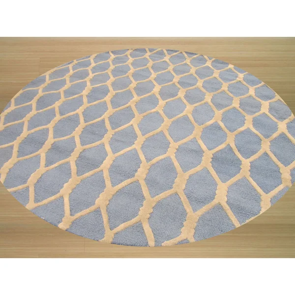 EORC VC1001BL Hand Tufted Wool Chain-Link Rug, 7&9 x 9&9, Blue