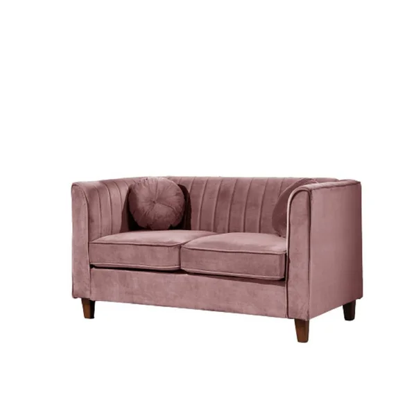 US Pride Furniture Lowery Kitts 55 in. Rose Velvet 2-Seater Chesterfield Loveseat with Square Arms, Pink
