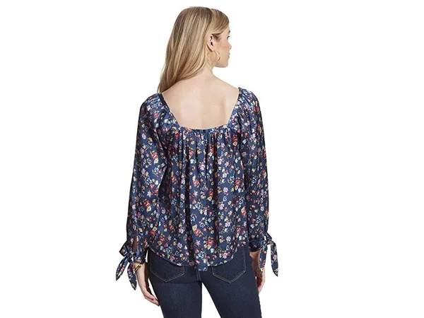 Jessica Simpson Sea Wild Trey Square Neck Tie Sleeve Woven Top