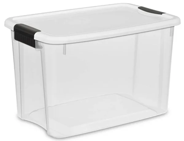 Sterilite 1985 30 Quart Ultra Latch Clear Storage Box with White Lid (42 Pack)