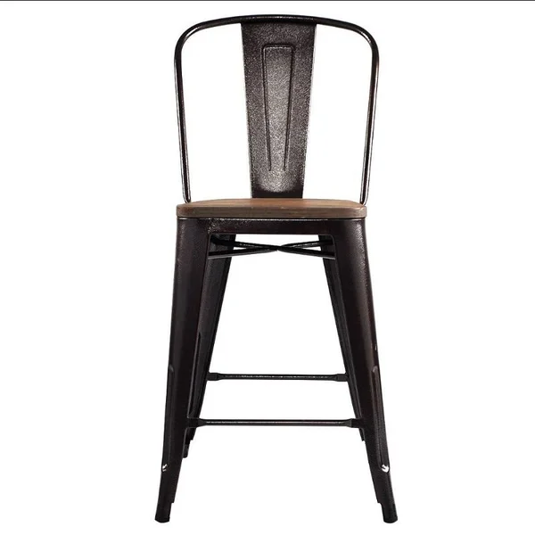 Costway Copper Set of 4 Metal Wood Counter Stool Kitchen Dining Bar Chairs Rustic