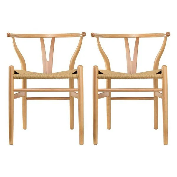 Modern Dining Chairs Wood Armchairs, Set of 2, Natural