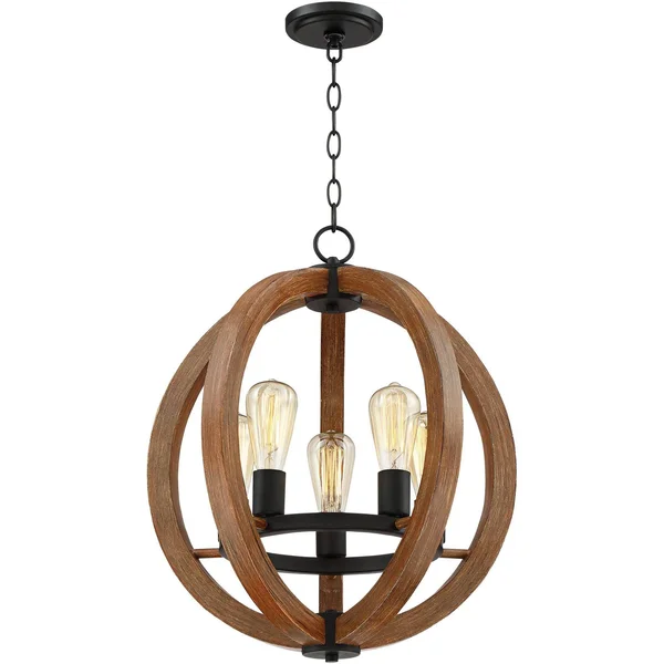 Possini Euro Cass 19x22 Wide Painted Wood 5-Light Orb Pendant