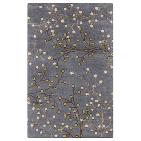Sakura Handmade Transitional Floral Wool Area Rug - Slate 9& x 12&