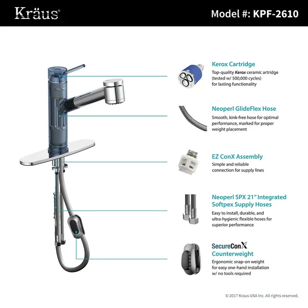 Kraus KPF-2610SFS Spot Free Oletto Single Handle Pull Out Kitchen Faucet in all-Brite Stainless Steel