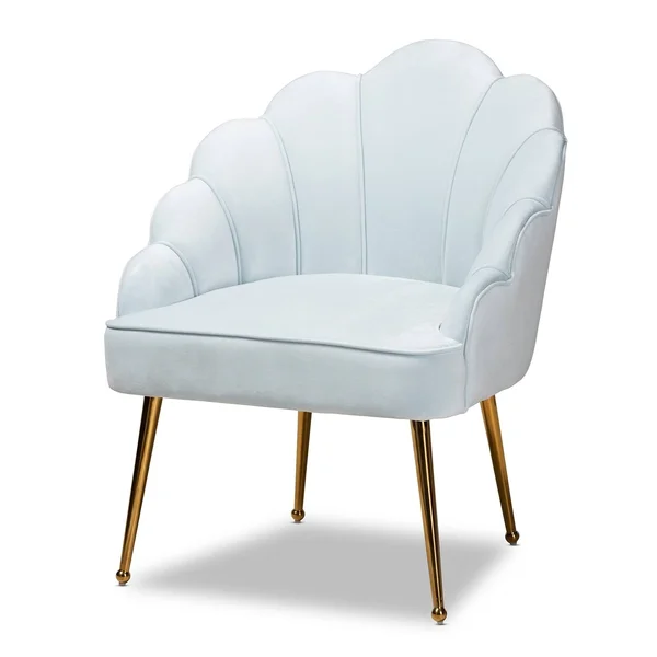Silver Orchid Cogan Upholstered Seashell Shaped Accent Chair - Blue