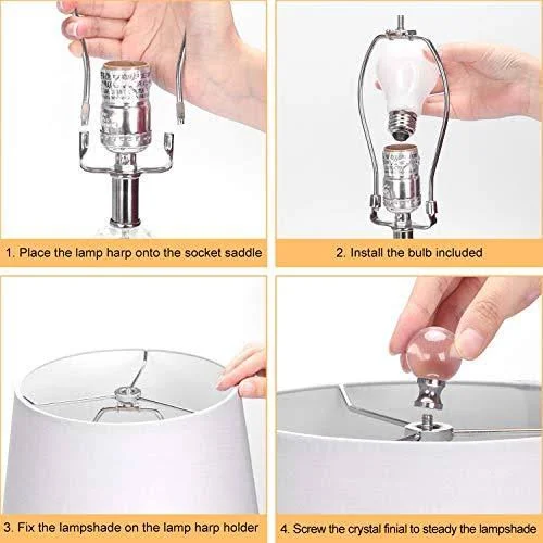 Bedside Crystal Table Lamps Set of 2 with Dual USB Charging Ports, Boncoo Modern