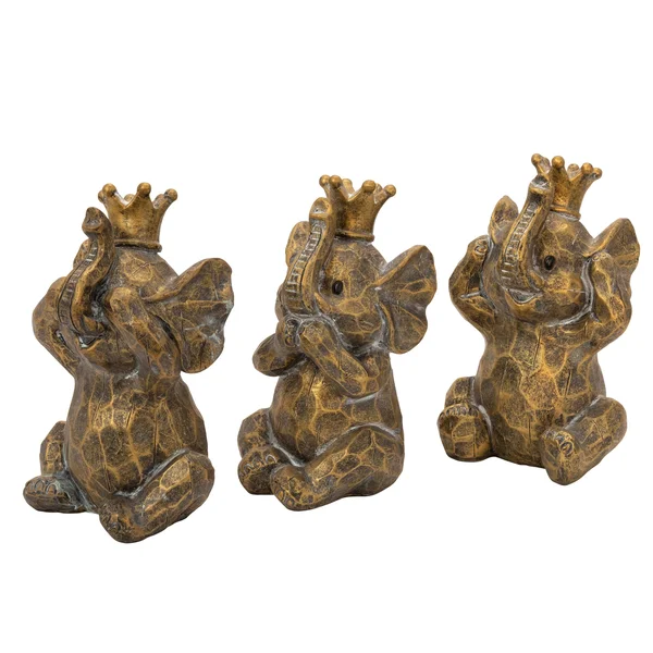 Sagebrook Home 14783 Resin Hear No - See No Speakno Elephants, Gold (Set of 3)