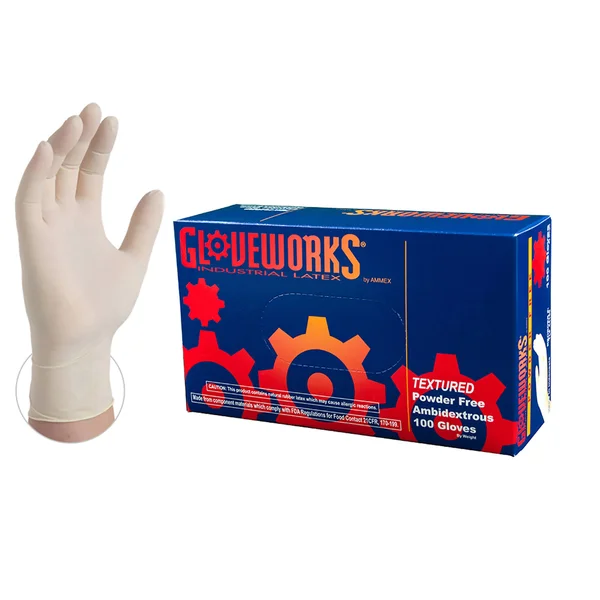 Gloveworks Ivory Latex Industrial Powder Free Disposable Gloves (Case of 1000)