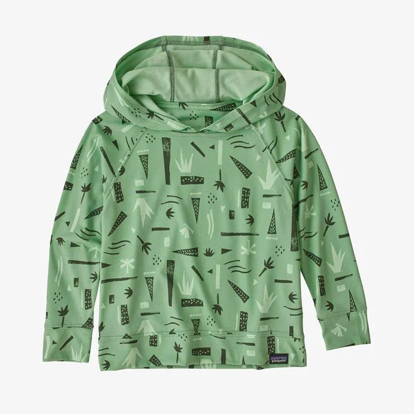 Patagonia Capilene Cool Daily Sun Hoody - Baby 12M Swamp Stamp Multi Big: Thistle Green