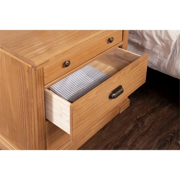 Linon Roberts Three Drawer Wood Nightstand in Dark Honey Brown