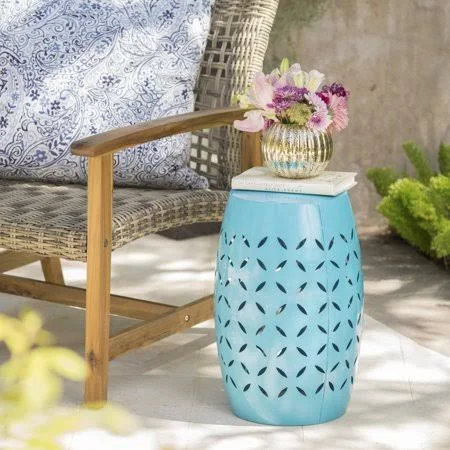 Cataleya Outdoor 12 inch Iron Side Table, Blue