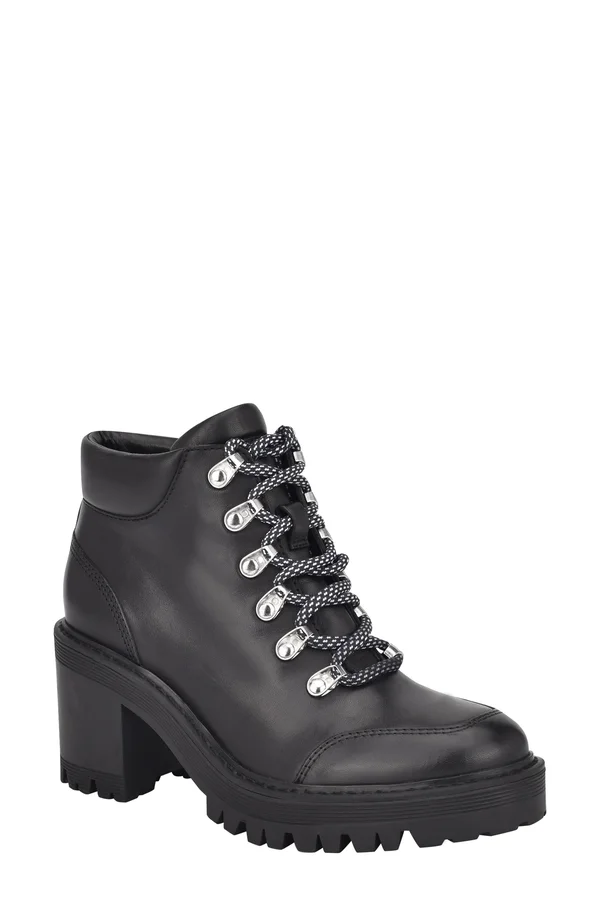 Women's Marc Fisher Ltd Waldo Lace-Up Platform Bootie - 7.5 M, Black Leather