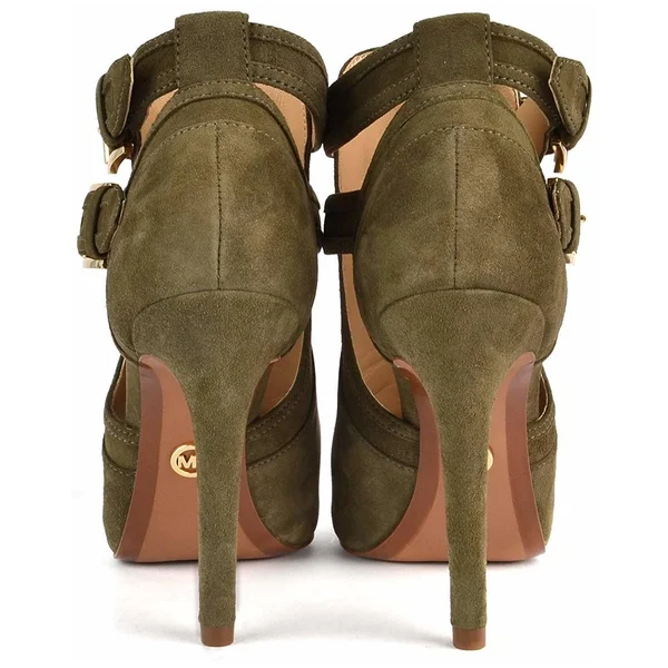 Michael Kors Blaze Suede Open-Toe Bootie Green 5