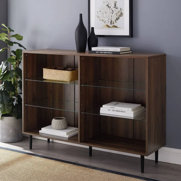 34x22 4 Shelf Mid Century Modern Bookshelf Dark Walnut - Saracina Home