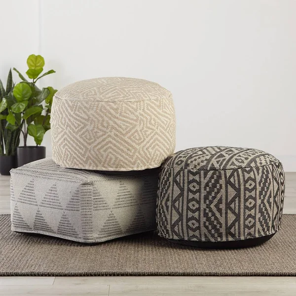 Jaipur Living POF100478 Alrik Gray/Cream Geometric Cuboid Pouf