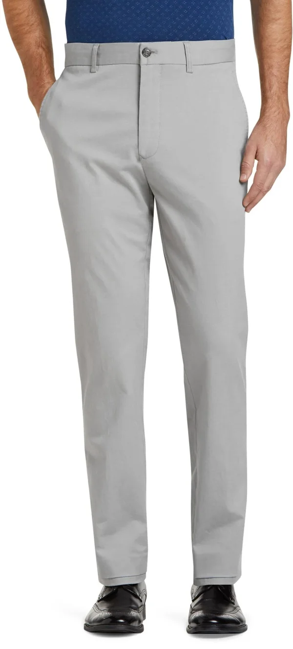 JoS. A. Bank Men's 1905 Collection Tailored Fit Flat Front Chino Pants - Light Grey, 30x32