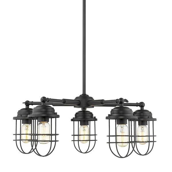 Golden Lighting 9808-5SF Blk Seaport - 5 Light Semi-Flush Mount Black