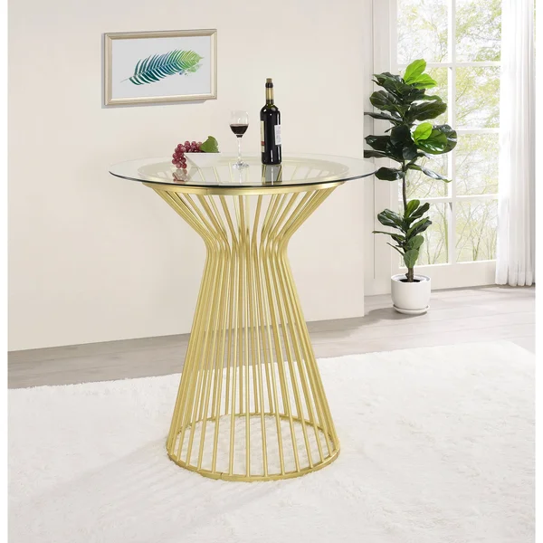 Coaster Matte Brass Round Glass Top Bar Table-183147