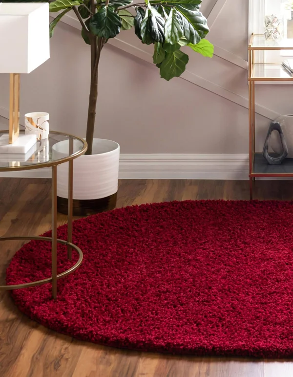 Unique Loom 3151394 8 x 10 ft. Solid Shag Oval Rug Cherry Red