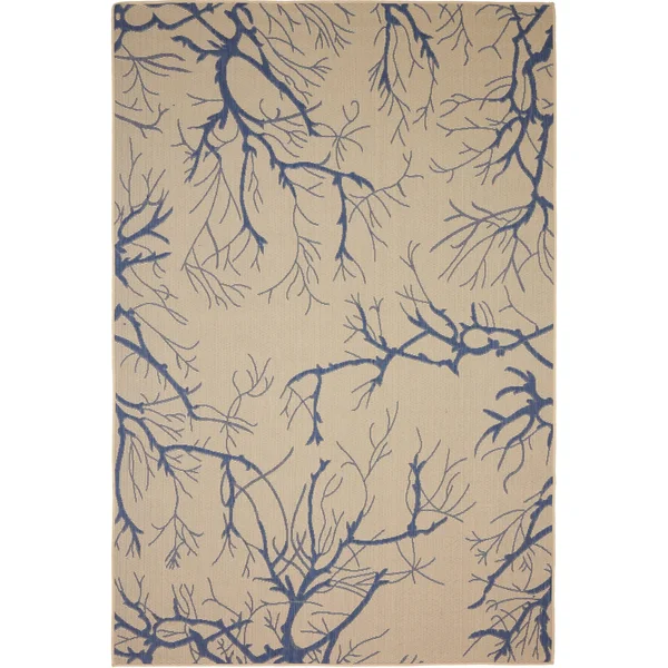 Unique Loom Branch Outdoor Area Rug - 4& x 6& (Beige/Blue)