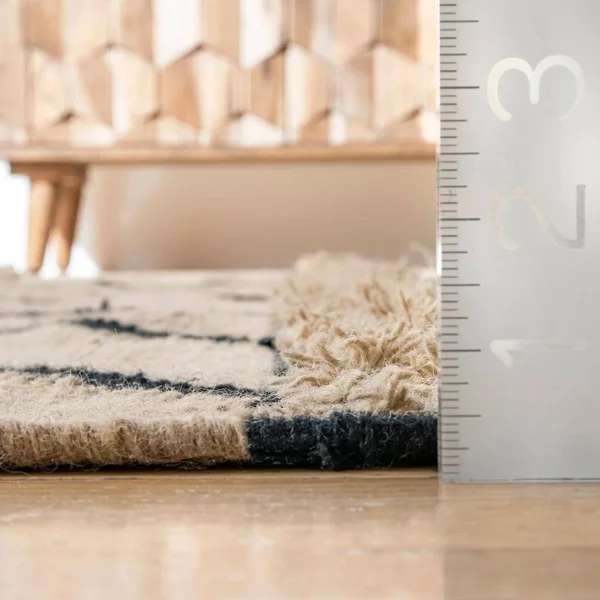nuLOOM Keily Shaggy Geometric Stripes Area Rug (5& x 8& - Tan)
