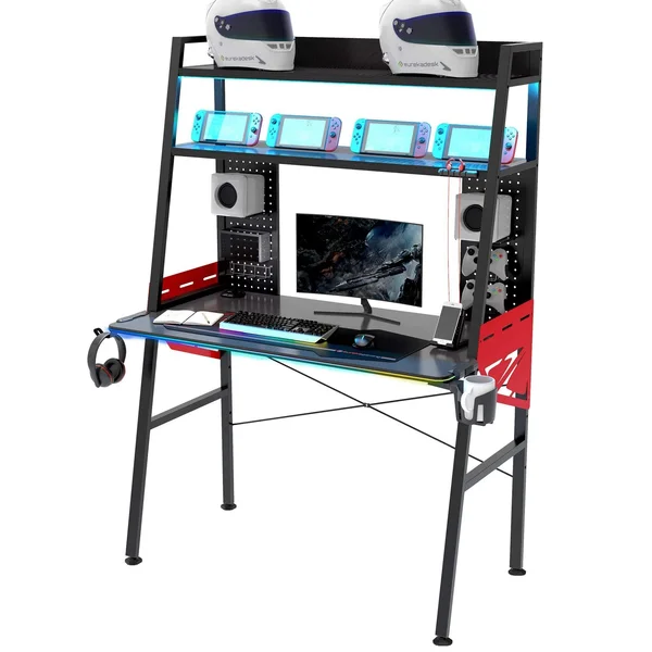 Eureka Ergonomic 43 inch LED Gaming Desk with 2-Tier Shelves and Pegboard for Gaming Accessories, Home Computer Desks for Small