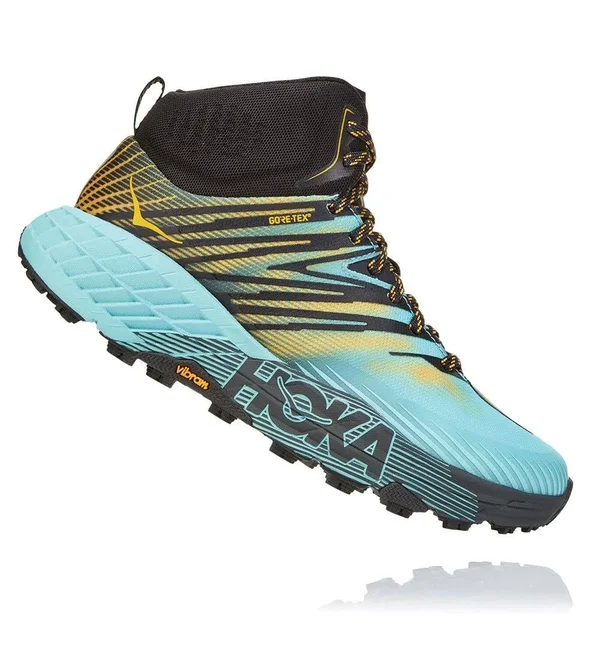 Hoka One One Women's Speedgoat Mid 2 GTX - 6 - Antigua Sand, Golden Rod