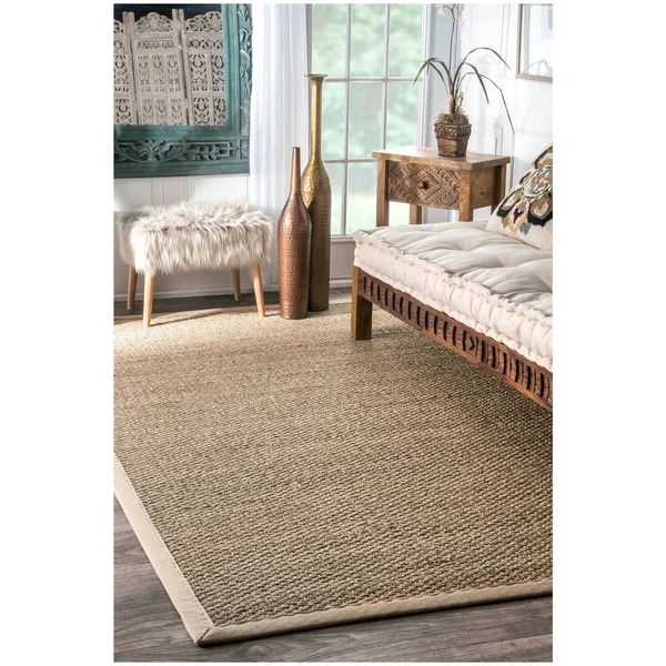 nuLOOM Elijah Seagrass with Border Beige 8 ft. Square Rug