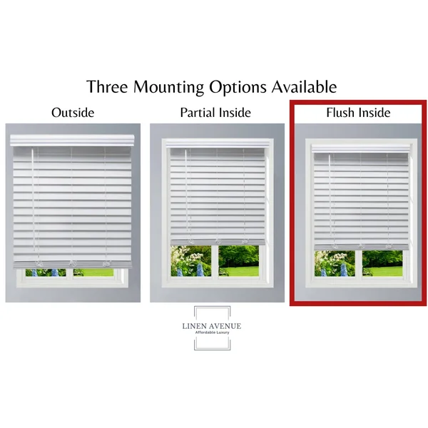 Linen Avenue Custom Cordless Faux Wood Blind White, 33 W x 60 H Flush Inside Mount