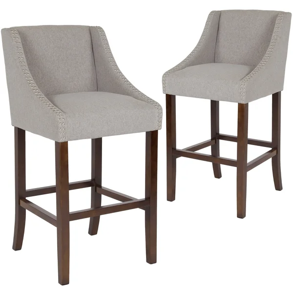 Lancaster Home 2 Pk. 30x22 High Transitional Barstool with Accent Nail Trim - 20x22W x 22x22D x 42x22H - Light Grey Fabric