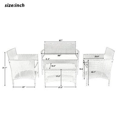 Okolona 4 Piece Rattan Sofa Seating Group with Cushions - pe Wicker Rattan Outdoor Sectional Furniture PE Rattan Sofa Set, Beige L