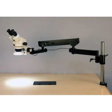 3.5X-90X Binocular Articulating Arm Pillar Clamp 144-LED Zoom Stereo Microscope Amscope
