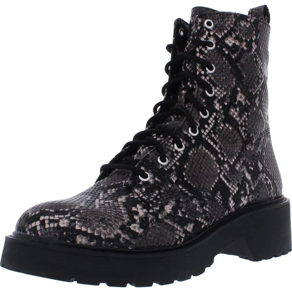 Steve Madden Tornado Womens Leather Lace-Up Combat Boots - Grey Snake