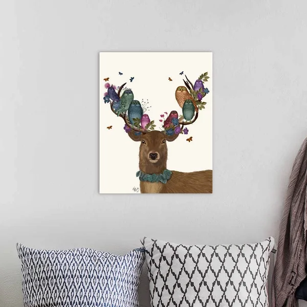 Deer Birdkeeper, Owls, Canvas Wall Art, 16x20, Great Big Canvas