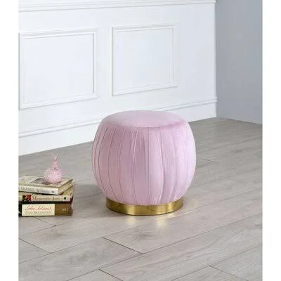 Armutalan 19x22 Wide Velvet Round Pouf Ottoman Everly Quinn Fabric: Pink Carnation Velvet