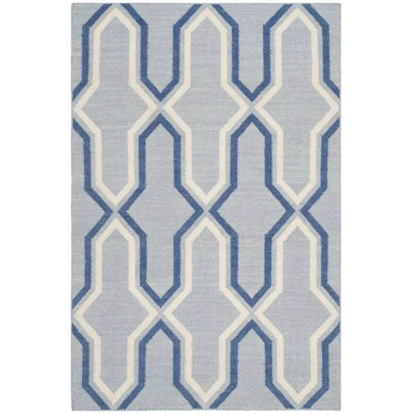 Safavieh 5' x 8' Dhurries DHU559B Light Blue, Dark Blue Rug