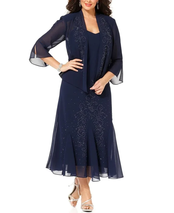 Ru0026M Richards Women's Plus Size Beaded Jacket Dress - Mother of The Bride Dresses, 22W Navy, Blue