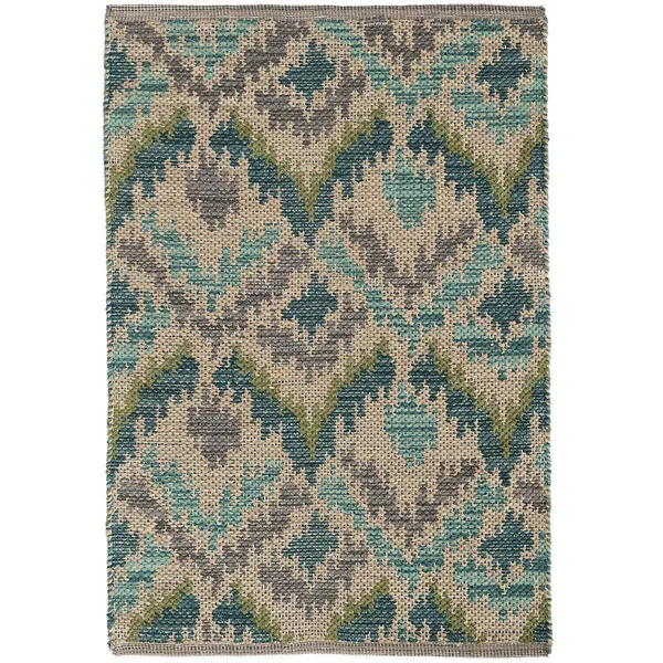 Dash Albert Medina Green Jacquard Woven Wool Rug 2.5x8