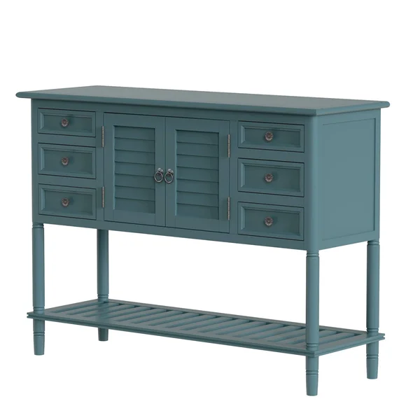 45&& Console Table Sofa Table with 6 Draweru0026 1 Cabinetu0026 1 Shelf, Green - Wood
