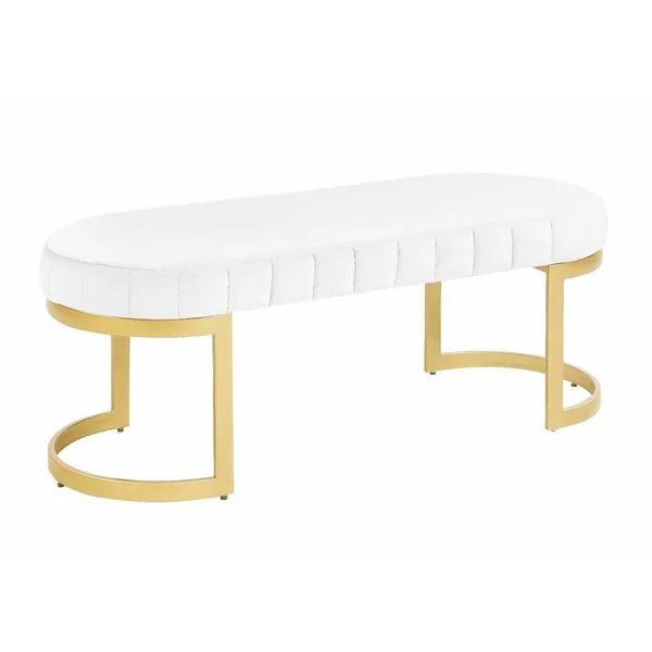 Morden Fort Contemporary Bench - Upholstered Velvet Bench Seat with Metal Legs for Entryway, Bedroom, Living Room - White - Mediu