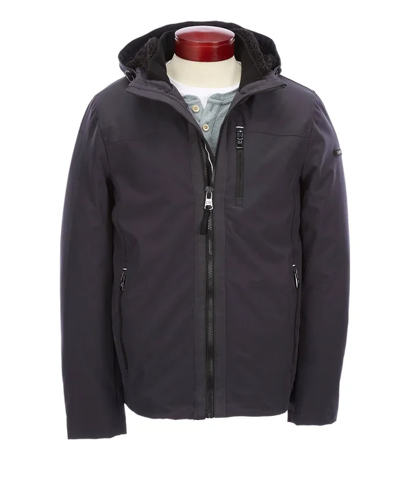 Calvin Klein Soft Shell Hood Full-Zip Jacket, Mens, XL, Iron