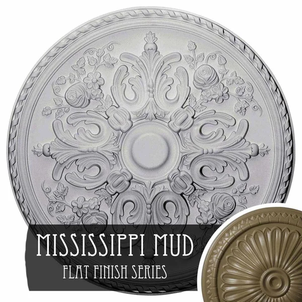 32 5/8x22OD x 2x22P Bradford Ceiling Medallion (Fits Canopies Up to 6 5/8x22), Hand-Painted Mississippi Mud