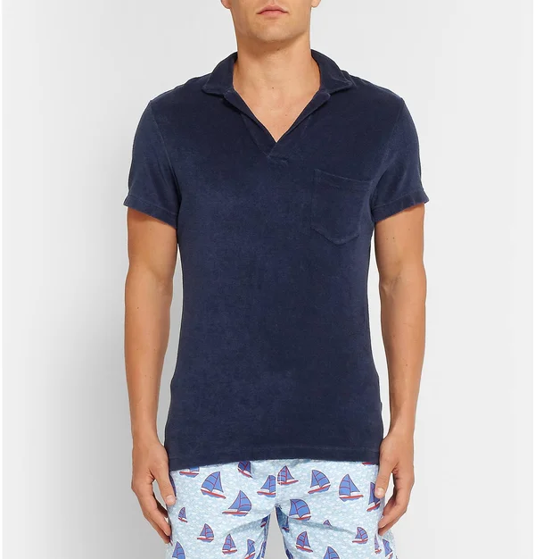 Orlebar Brown Terry Towelling Navy Towelling Resort Polo Shirt, Navy