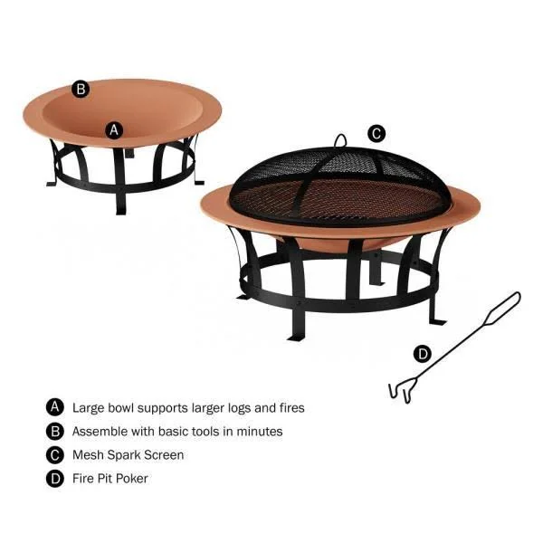 Pure Garden 30 in. W x 20 in. H Round Steel Wood Burning Outdoor Deep Fire Pit in Copper/Black with Grilling Grate - Multi-Colore