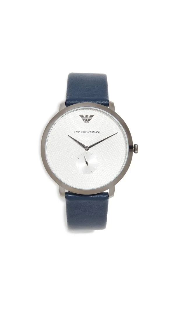 Emporio Armani AR11214 Slim Blue Leather Silver Dial Men's Watch