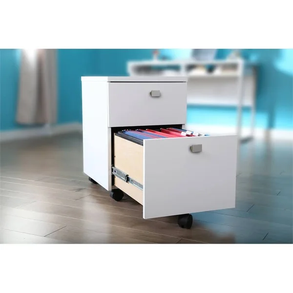 South Shore Desk and 2 Drawer Mobile File Cabinet Set in Pure White